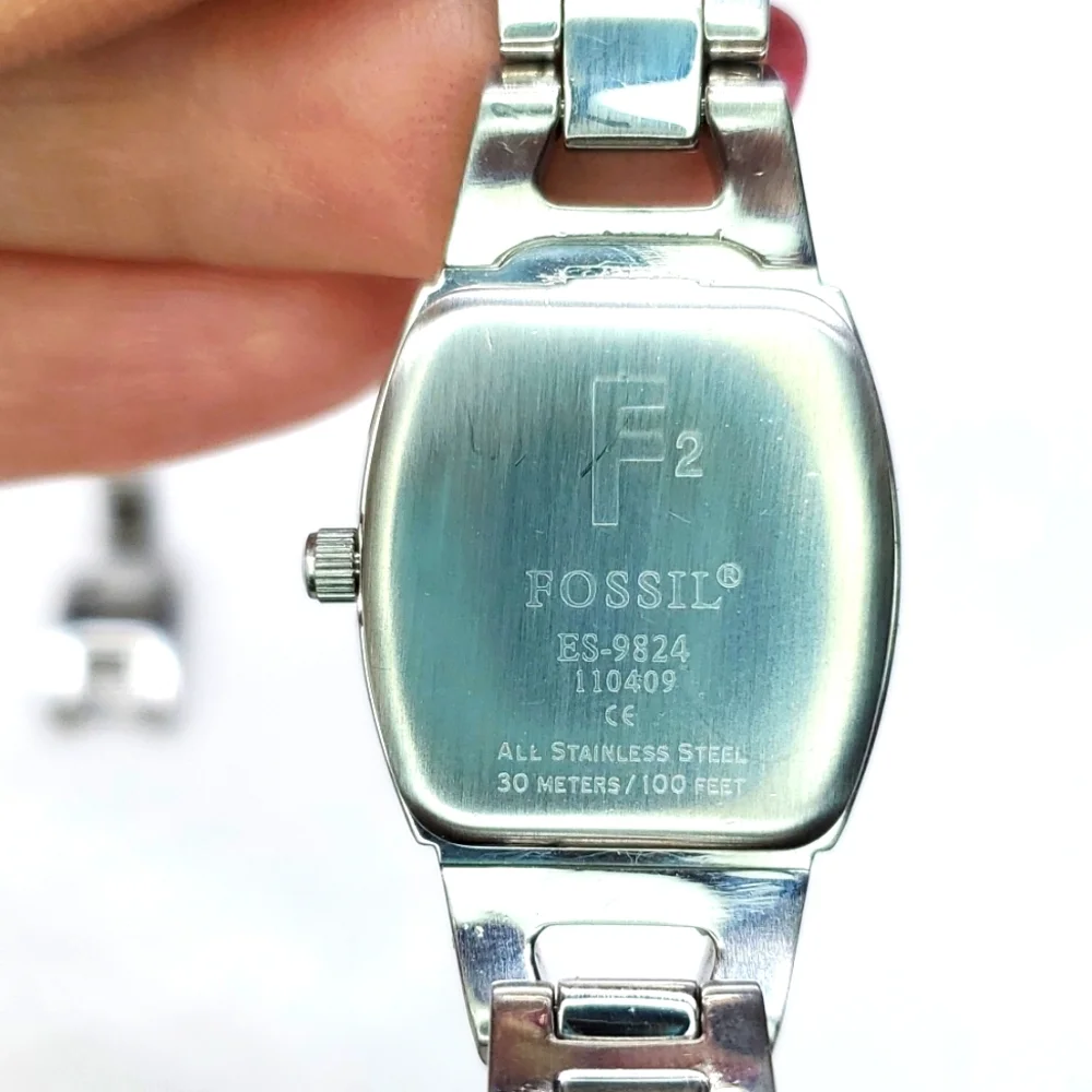 Vintage Fossil F² Watch ES9824 Silver Stainless Steel Swiss Parts EUC